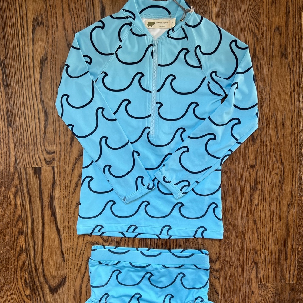 NWT Monica & Andy girls wave print rash guard and bottom 4t